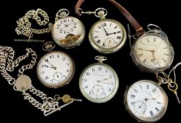 ASSORTED OPEN FACED POCKET WATCHES, silver or nickel, including French Hebdomas patent watch with