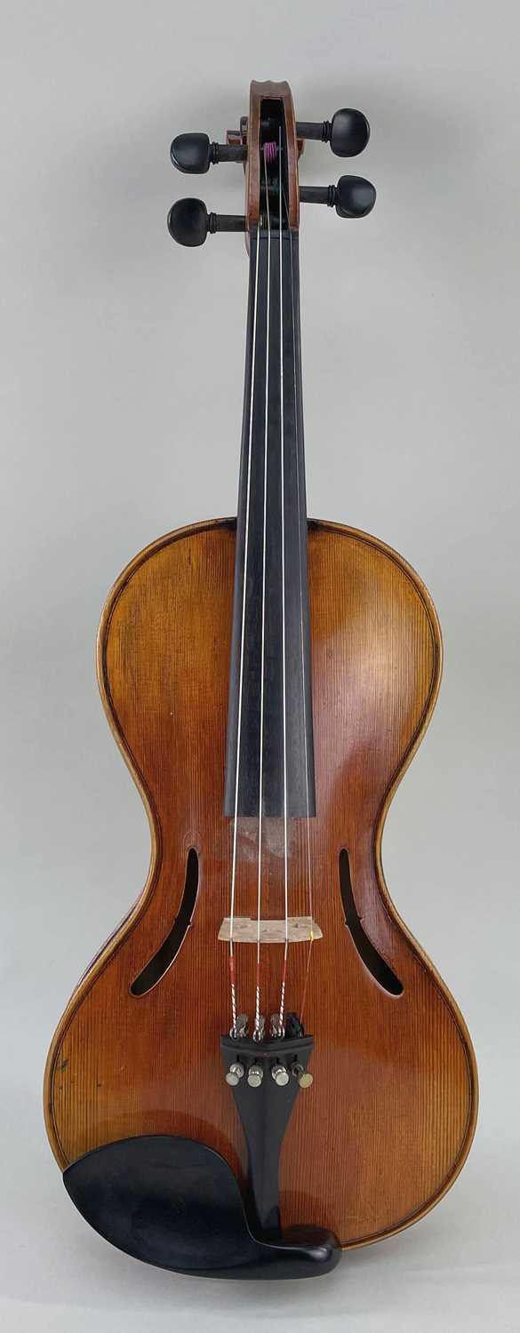 TWO VIOLINS PROBABLY CHINESE, carved in the manner of Steiner, L.O.B 35.5cm (A/F), with standard - Image 6 of 9