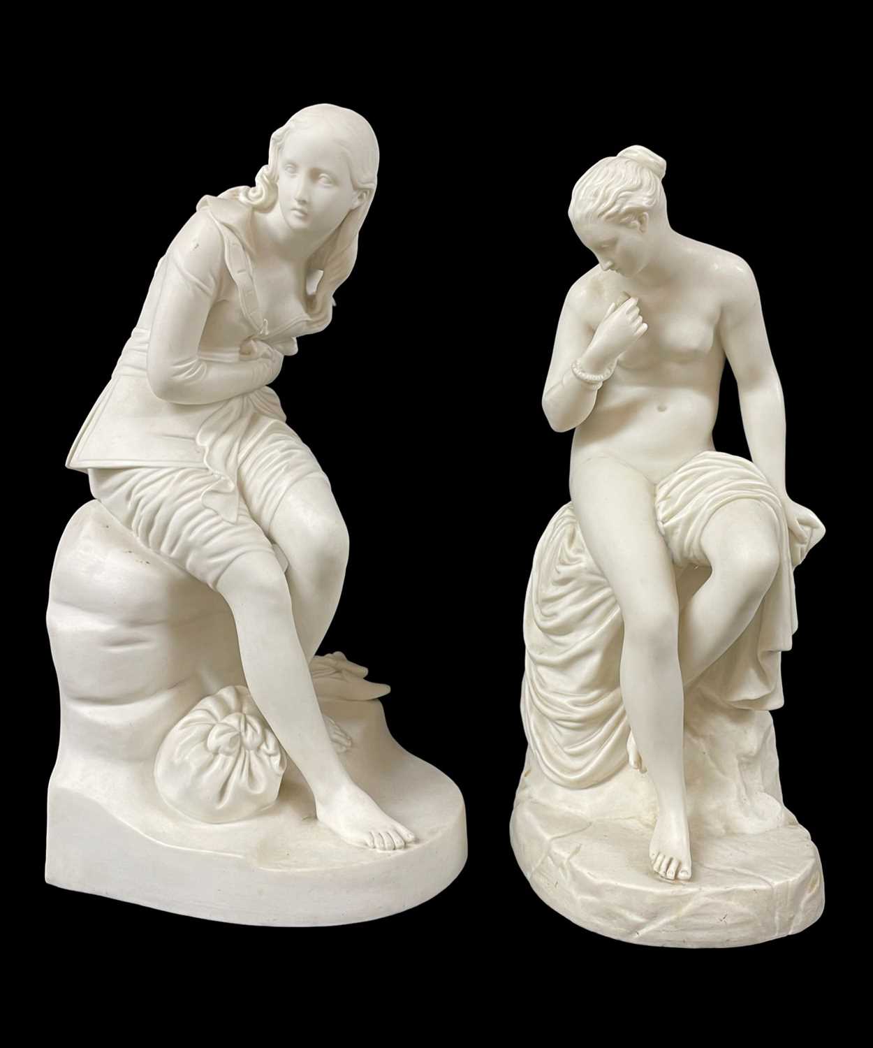 VICTORIAN MINTON PARIAN WARE FIGURE 'Dorothea', designed by John Bell (1812-1895), seated barefoot