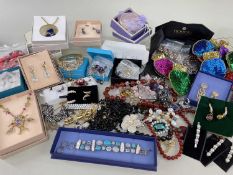 ASSORTED MODERN COSTUME JEWELLERY, comprising mainly coloured bead necklaces, earrings, rings, and