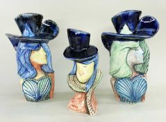THREE BONCHURCH POTTERY BUSTS, of women in hats, all signed Bristow, tallest 20cm h (3)