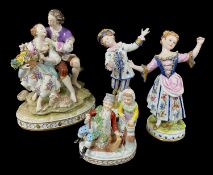 FOUR CONTINENTAL PORCELAIN FIGURES, including pair male and female, signed 'Tiche', Meissen-style