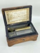 SMALL 19TH CENTURY ROSEWOOD MUSICAL BOX, playing 4 Airs, unsigned, 12.5cm wide Comments: corner