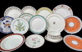 GROUP OF FOURTEEN SWANSEA CREAMWARES including tureen on fixed stand, lobed tea-plate, pair of