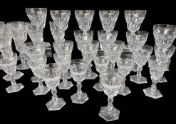 VAL ST. LAMBERT SUITE CUT GLASS STEMWARE, to include liqueur, sherry, wine and champagne glasses,