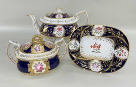 EARLY 19TH CENTURY CHAMBERLAIN WORCESTER TEAPOT, COVER & STAND, painted with floral panels, dark