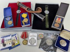 MEDALS & COINS to include two USA boxed medals, campaign and US navy, boxed Japanese medal with