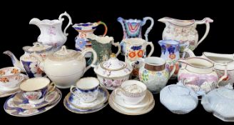ASSORTED 19TH CENTURY WELSH & OTHER POTTERY & BONE CHINA, comprising mainly jugs, teapots, cups