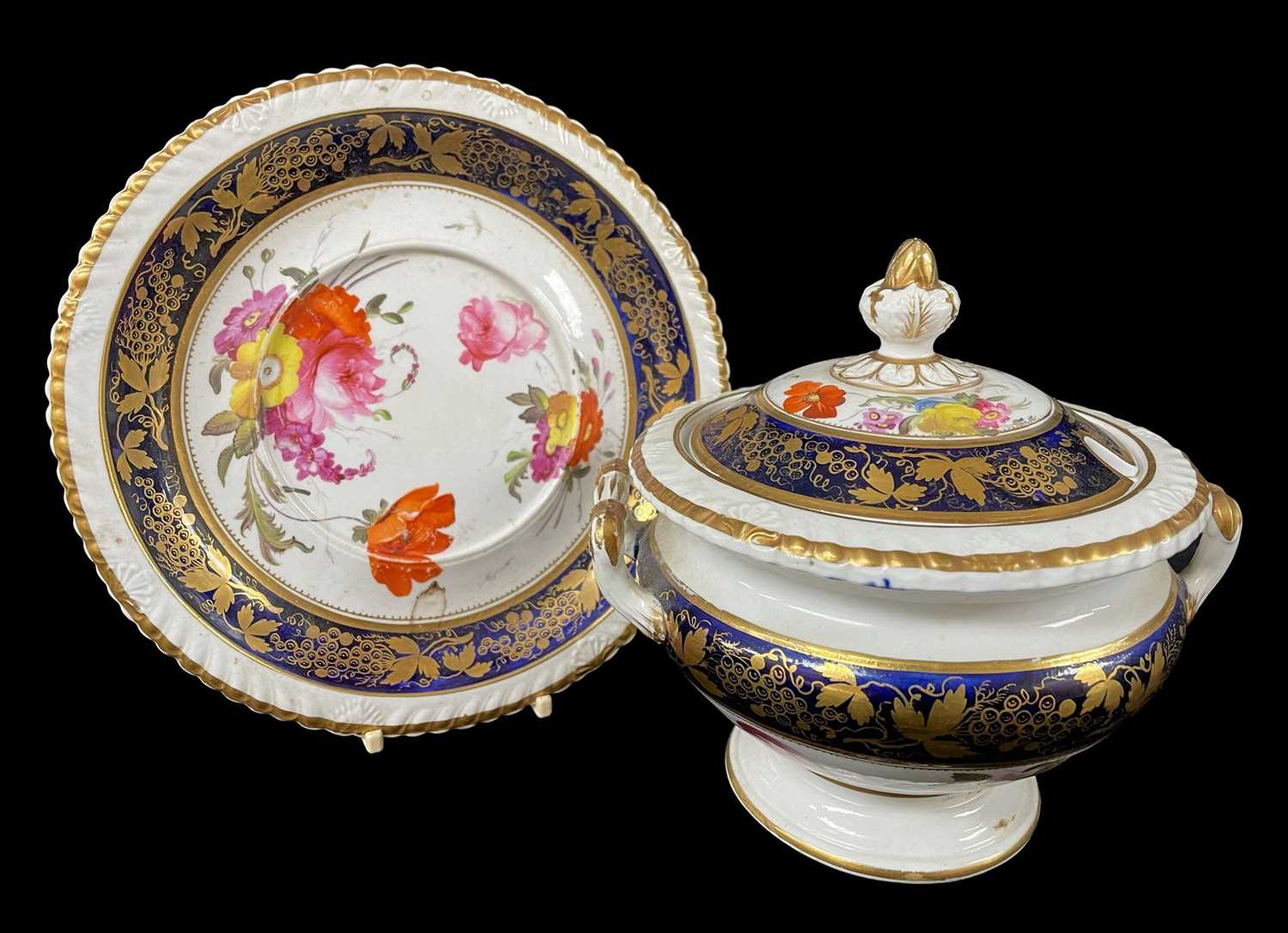 CHARLES BOURNE SAUCE TUREEN, COVER & STAND, c. 1820, gadrooned anthemion rims, twin handles and - Image 2 of 7