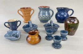 ASSORTED EWENNY POTTERY, including loving cup incised 'Glyn-Nedd', two jugs incised 'Llaeth' (one