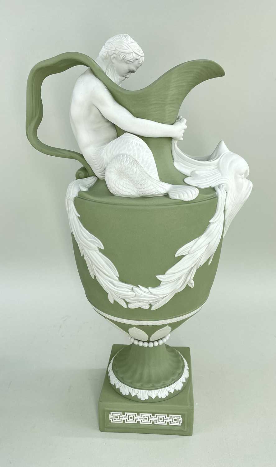 PAIR LIMITED EDITION WEDGWOOD 'MASTERPIECE' SAGE JASPER WINE & WATER EWERS, no. 16 of 25, - Image 2 of 9