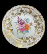 SWANSEA PORCELAIN PLATE circa 1815, locally painted flower spray to the interior within a foliate