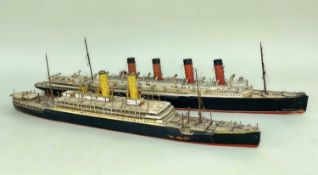 TWO WATERLINE 1in:50ft SCALE MODELS, comprising Q.S.S. 'Mauritania', 40cm, and Orient Line passenger