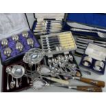 ASSORTED SILVER/EPNS CASED & LOOSE FLATWARE, including silver oval bonbon dish, pair silver S-