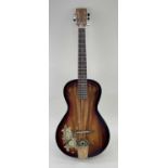 ACOUSTIC GUITAR WITH FLOWER & BUTTERFLY DETAIL INLAY, with custom sound holes Comments: comes in