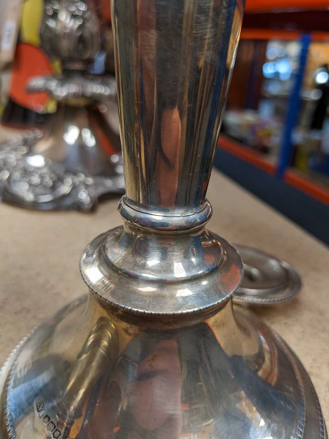 PAIR OF GEORGE VI HALLMARKED SILVER CANDLESTICKS, by E Viners, Sheffield, with beaded decoration - Image 2 of 4