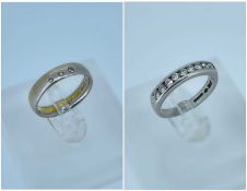 TWO PLATINUM DIAMOND SET RINGS comprising a nine stone example, 0.38cts overall approx., together