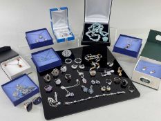 ASSORTED SILVER JEWELLERY, comprising a mixed collection of earrings, necklaces, and rings, some