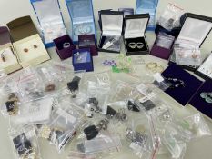 ASSORTED SILVER & SEMI-PRECIOUS STONE SET EARRINGS, and a few rings, similar (qty)