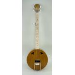 CUSTOM WOODEN BANJO, stamped with 'ORB 132', with pickups Comments: comes with soft case, used but