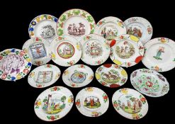 NURSERY TRANSFER PLATES WITH POLYCHROMED BORDERS early 19th Century, Welsh / Staffordshire,