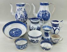ASSORTED LATE 18TH CENTURY & EARLY 19TH CENTURY BLUE & WHITE POTTERY, including two baluster
