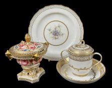 THREE CROWN DERBY PORCELAINS, c. 1782-1825, comprising dessert plate, centre painted with nigella