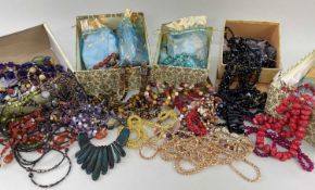 ASSORTED MODERN COSTUME JEWELLERY, comprising mainly coloured bead necklaces and bracelets (qty)