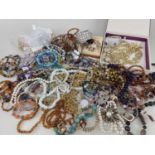 ASSORTED MODERN COSTUME JEWELLERY, comprising mainly coloured bead necklaces, earrings and bracelets