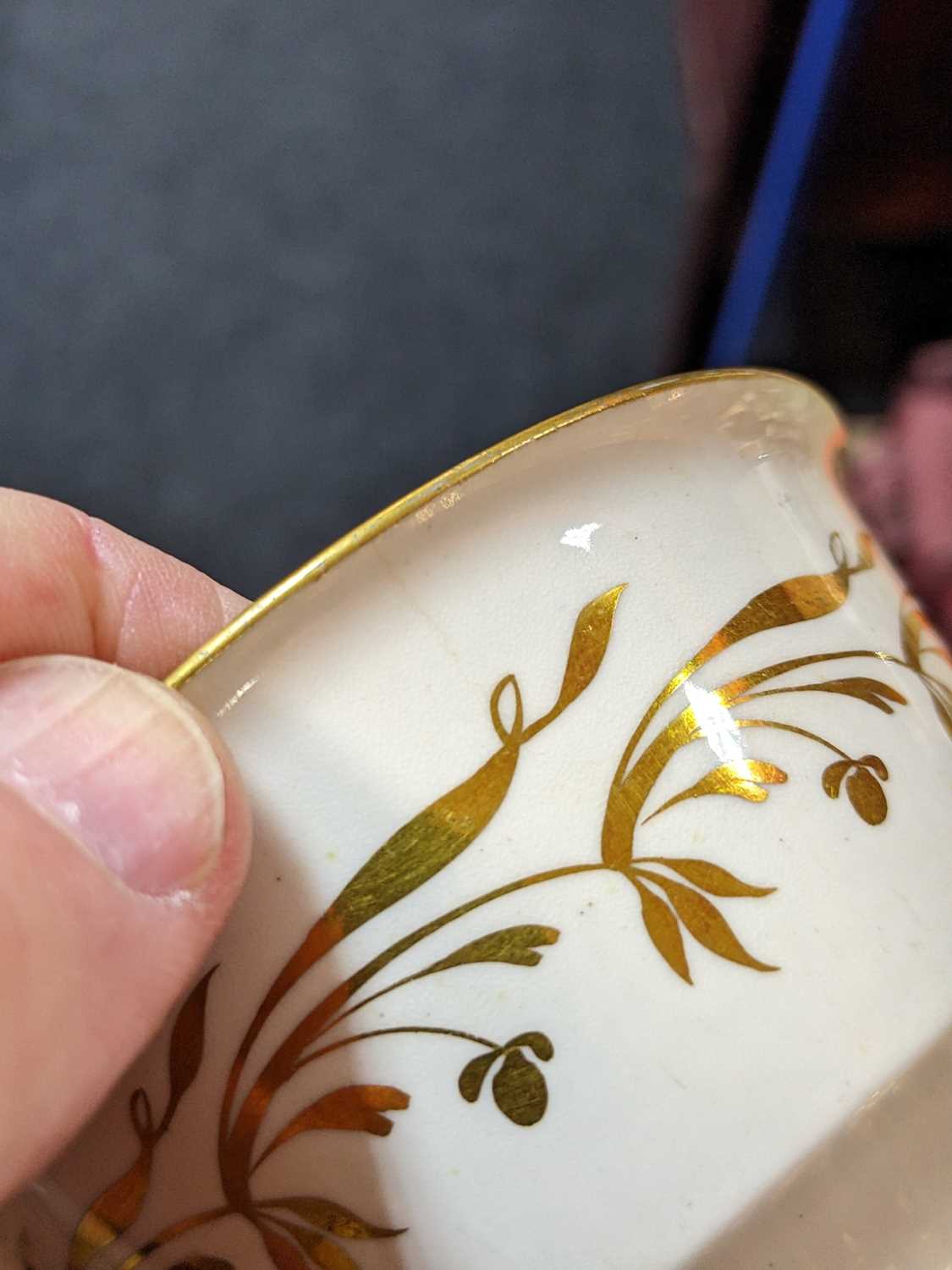 TWO ENGLISH BONE CHINA TEAWARES, comprising Rathbone London shape trio decorated with summer flowers - Image 2 of 4