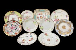 TEN SWANSEA / NANTGARW PORCELAIN PLATES OR DISHES including Nantgarw square dish with painted