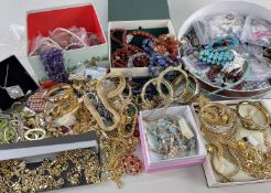 ASSORTED MODERN COSTUME JEWELLERY, comprising mainly coloured bead necklaces and bracelets, some