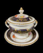 CHARLES BOURNE SAUCE TUREEN, COVER & STAND, c. 1820, gadrooned anthemion rims, twin handles and