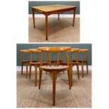 HANS WEGNER FOR FRITZ HANSEN: SET SIX FH4103 'HEART' CHAIRS 7 DINING TABLE, beech and teak, table