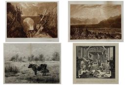 SIR FRANK SHORT AFTER J M W TURNER two mezzotints - view along a valley and bridge across a gorge,