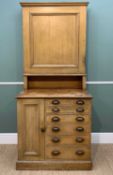 VICTORIAN SCUMBLED PINE CUPBOARD, shallow cupboard upper section with painted interior, on a base