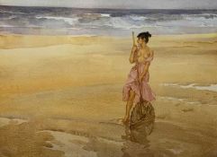 SIR WILLIAM RUSSELL FLINT RA (1880-1969) limited edition (414/650) print - girl on beach with net,