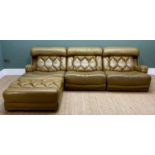 1970s 'TETRAD' MODULAR OLIVE LEATHER SOFA SUITE, with ottoman, chairs with retractable arm rests,