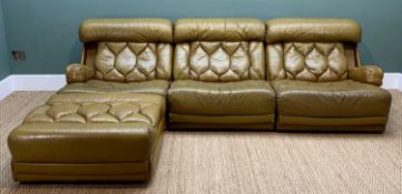 1970s 'TETRAD' MODULAR OLIVE LEATHER SOFA SUITE, with ottoman, chairs with retractable arm rests,