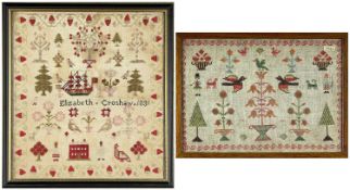 TWO 19TH CENTURY NEEDLEWORK SAMPLERS, comprising one by Elizabeth Crowshaw dated 1831, featuring a