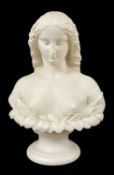 VICTORIAN COPELAND PARIAN WARE BUST 'Daphne', After Marshall Wood, circa 1880, raised on circular