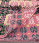 VINTAGE WELSH TAPESTRY 'CAERNARFON' BLANKET, of geometric reversible design, pink ground with