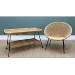 TUBULAR STEEL & WOVEN RATTAN BUCKET CHAIR AND COFFEE TABLE (2)Condition Report:Regarding the