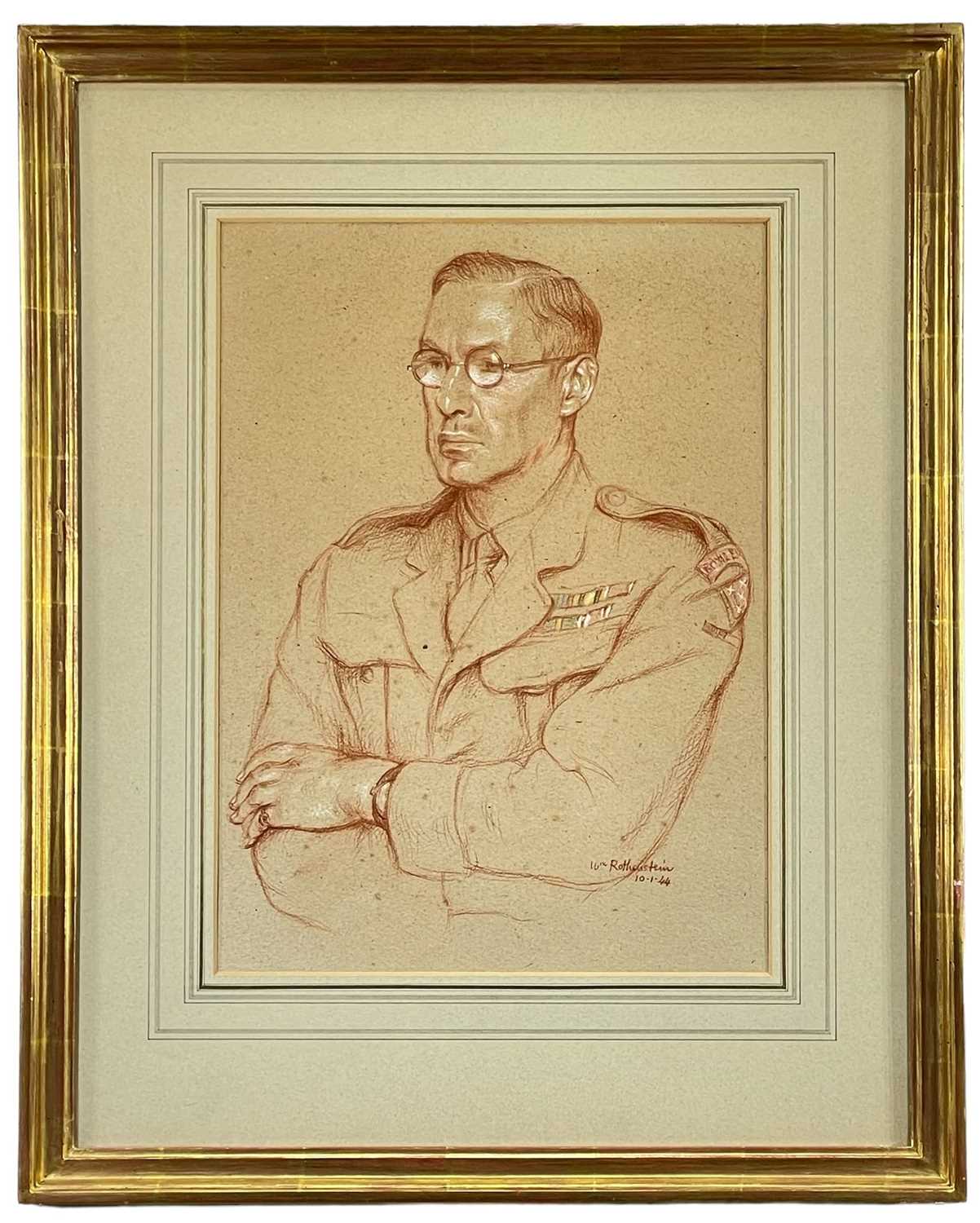‡ WILLIAM ROTHENSTEIN (British, 1872-1945) red and white chalk on paper - half portrait of an Army - Image 2 of 2