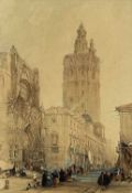 DAVID ROBERTS RA RBA (British, 1796-1864) watercolour - 'Plaza Catedral, Valencia', street scene