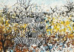 ATTRTIBUTED TO GORDON VOSTER (1927-1963) oil on board - grazing zebras, unsigned, 25 x 35cms