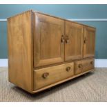 MID-CENTURY ERCOL '429' BLONDE ELM SIDEBOARD, in Golden Dwan finish, fitted with cupboard doors,