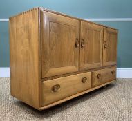 MID-CENTURY ERCOL '429' BLONDE ELM SIDEBOARD, in Golden Dwan finish, fitted with cupboard doors,