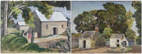ARCHIBALD SANDERSON oils on canvas, mounted to board - both depicting farm buildings, Pembrokeshire,