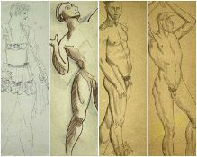 EARLY 20TH CENTURY SCHOOLS pencil or chalk studies - male nude 29 x 16.5cms; 'Paris' dressed in